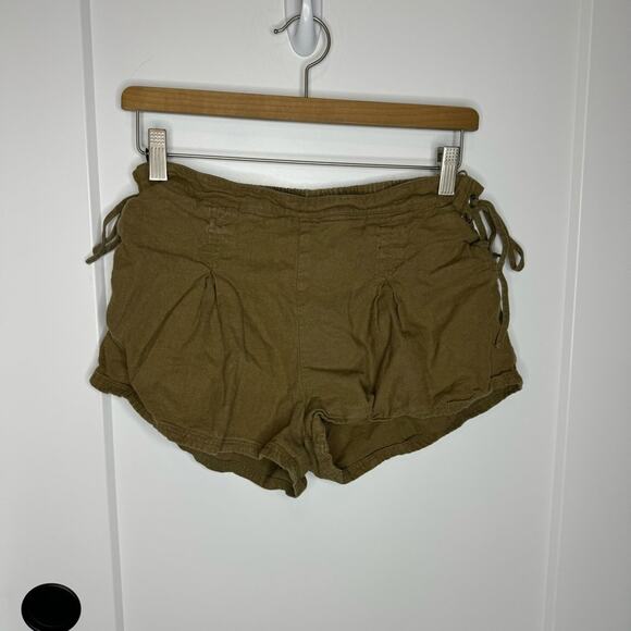 Free People Silver Springs Army Green Side Tie Linen Shorts Size XS - Picture 2 of 8